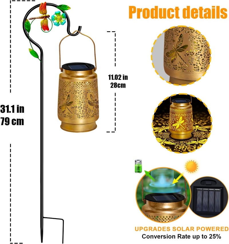 EDOF 2 Pack Solar Lanterns Outdoor Decor Waterproof Dragonfly Gifts for Women Men,Metal Outdoor Solar Lanterns Outside for Garden,Yard,Patio,Lawn - Image 4